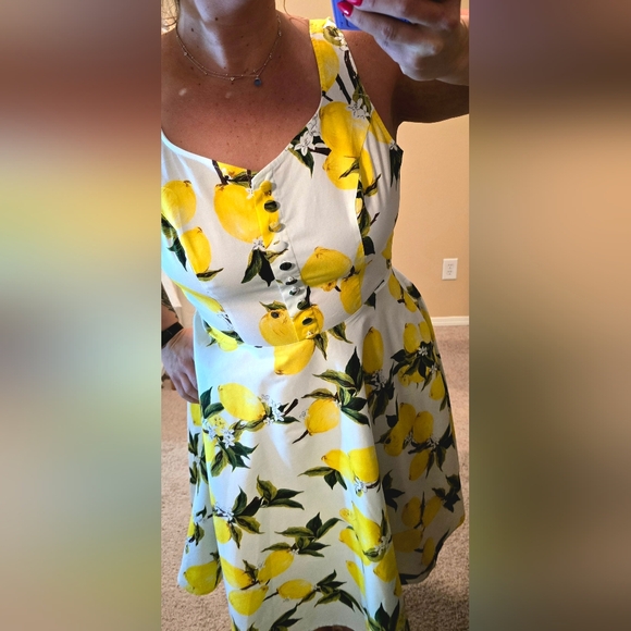 Belle Poque Retro Vintage Fit & Flare Lemon Print Dress Size L - Picture 4 of 12